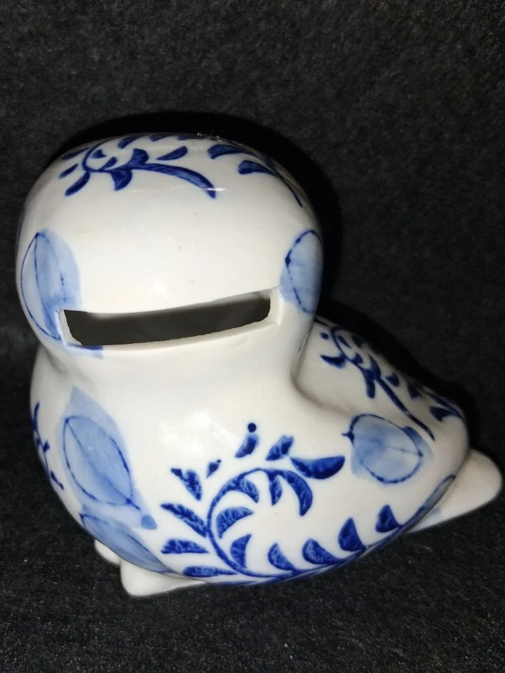 Vintage 70s Delft Blue & White Porcelain Owl Coin Bank Figurine with Stopper - Picture 4 of 9